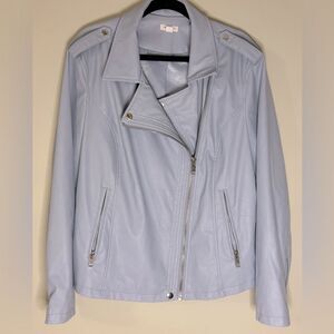 Westport Faux Leather Jacket Baby Blue Full Zip Pockets Snaps Buttons Size 2X